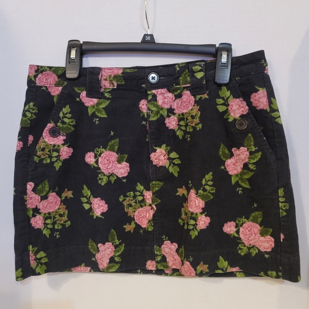 Wild Fable Pink Floral Navy Corduroy Preppy Mini Skirt Barbiecore Size 10